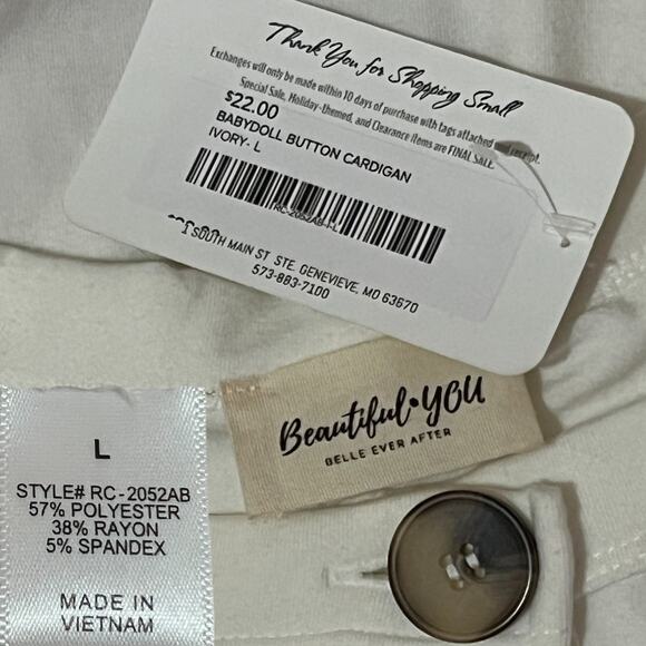 Beautiful You LARGE Boutique Cream Babydoll Button Front Cardigan Dress - Picture 6 of 10